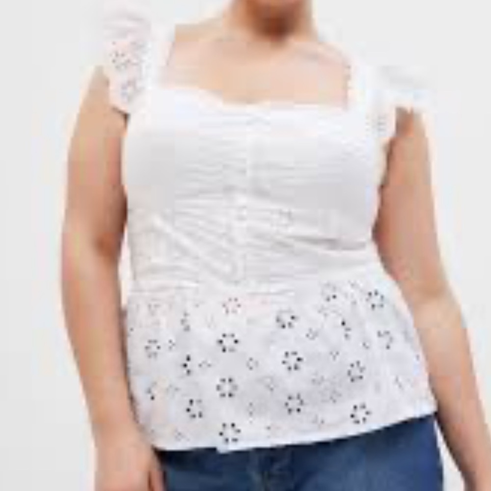 White Eyelet Square-Neck Peplum Top - Women